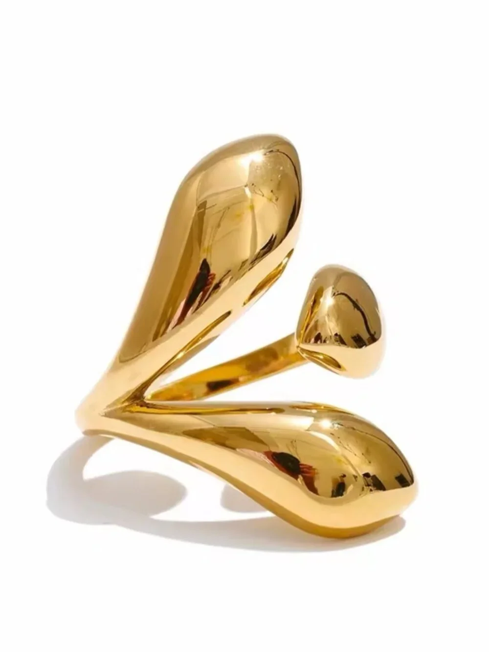 Zara Polished Gold color Sculptural Double-Drop Ring
